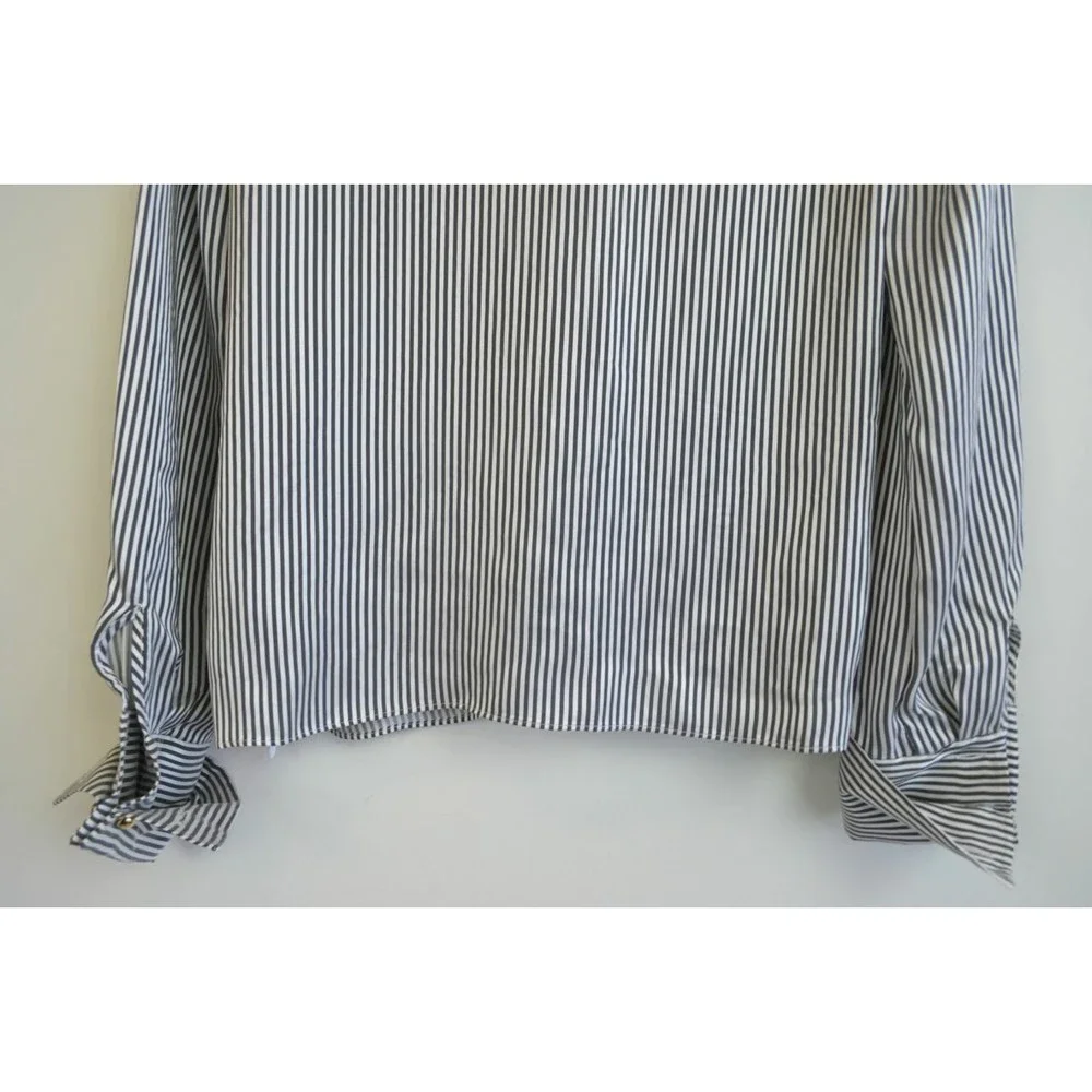 ERDEM Grey White Gold Cuff Link FLORINN Pin-Stripe Satin Blouse 6 US 10 42 38 36 - Picture 7 of 12